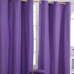 Homescapes Plain Purple Cotton Eyelet Curtains 137 x 228 cm