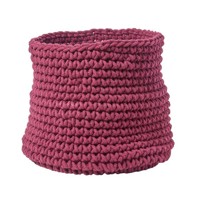 Homescapes Plum Cotton Knitted Round Storage Basket, 42 x 37cm