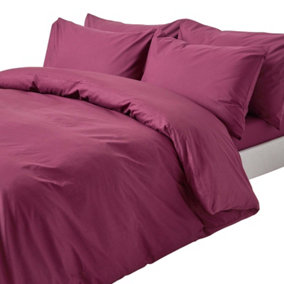Homescapes Plum Egyptian Cotton Duvet Cover with Pillowcases 200 TC, Double