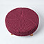 Homescapes Plum Large Round Cotton Knitted Footstool on Legs