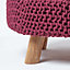 Homescapes Plum Large Round Cotton Knitted Footstool on Legs