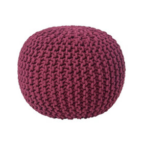 Homescapes Plum Round Cotton Knitted Pouffe Footstool