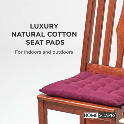 Homescapes Plum Seat Pads 100% Cotton Chair Cushions 40x40 cm, Set of 6 Plain Chair Pads for Dining, Kitchen or Garden Outdoor