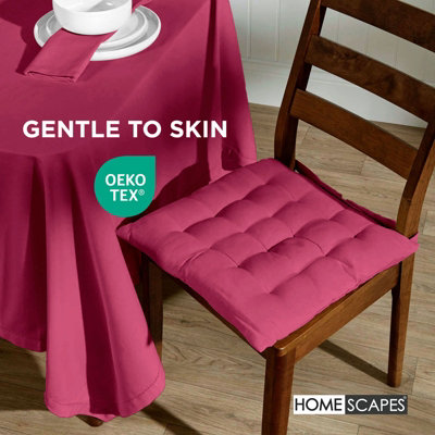 Homescapes Plum Seat Pads 100% Cotton Chair Cushions 40x40 cm, Set of 6 Plain Chair Pads for Dining, Kitchen or Garden Outdoor