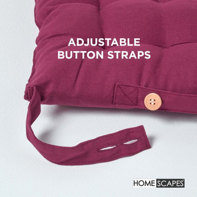 Homescapes Plum Seat Pads 100% Cotton Chair Cushions 40x40 cm, Set of 6 Plain Chair Pads for Dining, Kitchen or Garden Outdoor