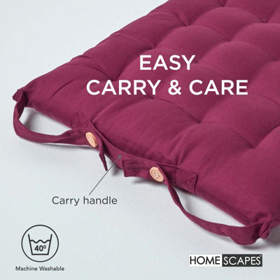 Homescapes Plum Seat Pads 100% Cotton Chair Cushions 40x40 cm, Set of 6 Plain Chair Pads for Dining, Kitchen or Garden Outdoor