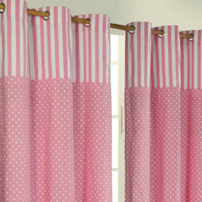 Homescapes Polka Dots Pink Ready Made Eyelet Curtain Pair, 137 x 182 cm Drop