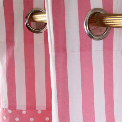 Homescapes Polka Dots Pink Ready Made Eyelet Curtain Pair, 137 x 182 cm Drop