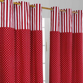 Homescapes Polka Dots Red Ready Made Eyelet Curtain Pair, 137 x 182 cm Drop