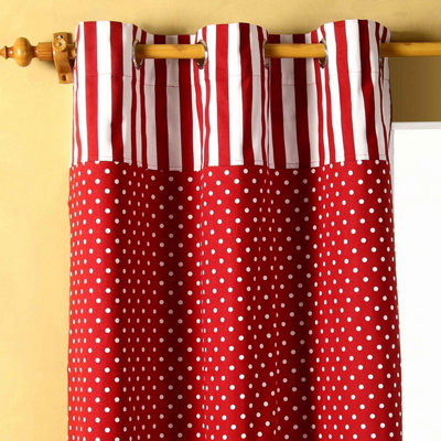 Homescapes Polka Dots Red Ready Made Eyelet Curtain Pair, 137 x 182 cm Drop