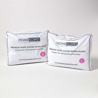 Homescapes Premium White Goose Down 15 Tog All Seasons Duvet, Double