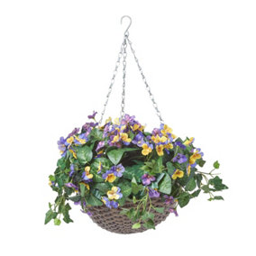 Homescapes Purple and Yellow Pansy Hanging Basket, 60 cm