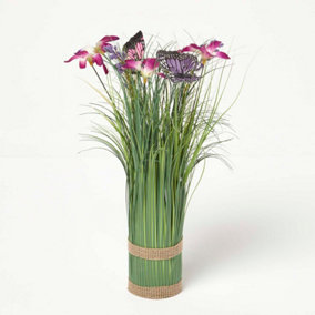 Homescapes Purple Flower & Butterfly Artificial Meadow Flower Arrangement