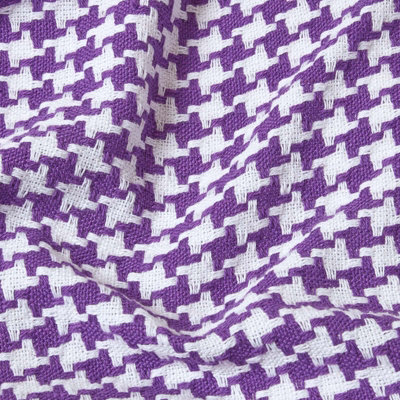Homescapes Purple Houndstooth 100% Cotton Bedspread Throw, 225cm x 255cm