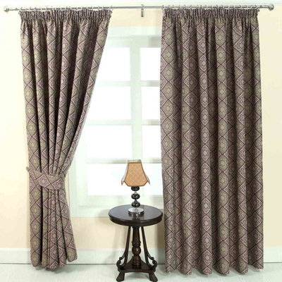 Homescapes Purple Jacquard Curtain Abstract Aztec Design Fully Lined ...