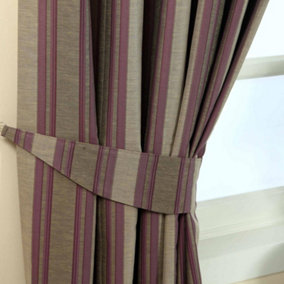 Homescapes Purple Modern Stripe Jacquard Curtain Tie Back Pair
