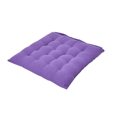 Homescapes Purple Plain Seat Pad with Button Straps 100 Cotton 40