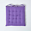 Homescapes Purple Plain Seat Pad with Button Straps 100% Cotton 40 x 40 cm