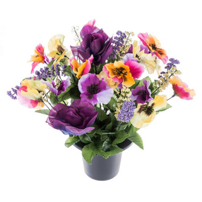 Homescapes Purple, Red and Yellow Artificial Flowers Pansy and Rose