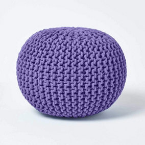 Homescapes Purple Round Cotton Knitted Pouffe Footstool