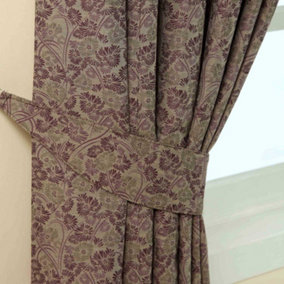 Homescapes Purple Vintage Floral Jacquard Curtain Tie Back Pair