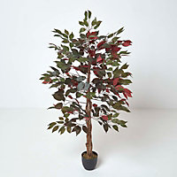 Homescapes Red and Green Artificial Capensia Tree with Real Wood Trunk, 4 Ft