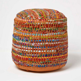 Homescapes Red and Multi-Colour Chindi Design Circular Bean Filled Pouffe