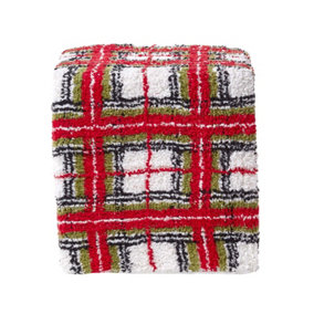 Homescapes Red and White Tartan Pattern Tufted Cotton Cube Pouffe 36 x 36 x 38 cm