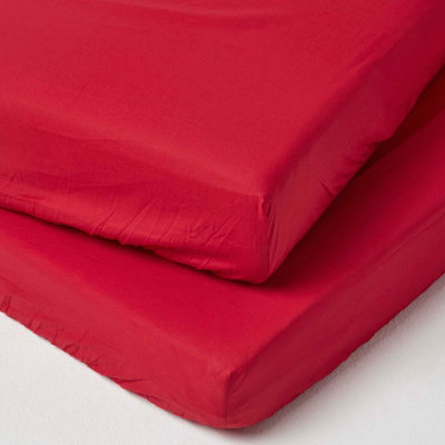 Homescapes Red Cotton Fitted Cot Sheets 200 Thread Count, 2 Pack DIY