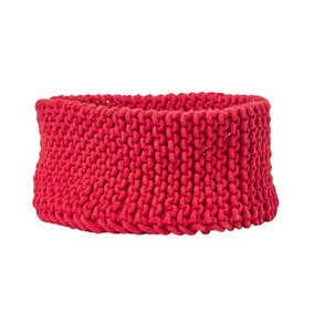 Homescapes Red Cotton Knitted Round Storage Basket, 37 x 21 cm
