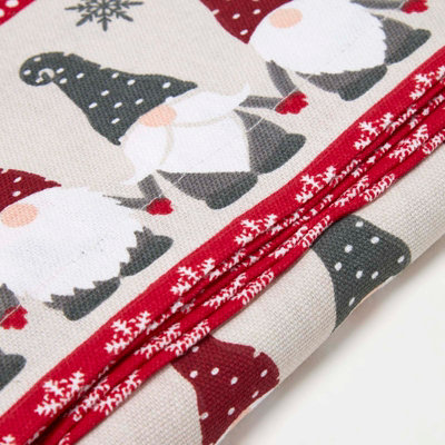 Homescapes Red & Cream Santa Gonk Christmas Table Cloth, 127 x 177 cm