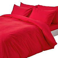 Homescapes Red Egyptian Cotton Duvet Cover with Pillowcases 200 TC, Double