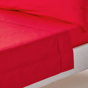 Homescapes Red Egyptian Cotton Flat Sheet 200 TC, Double