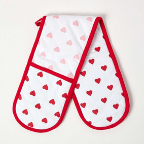 Homescapes Red Hearts Cotton Double Oven Glove