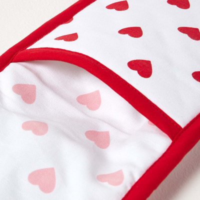 Homescapes Red Hearts Cotton Double Oven Glove