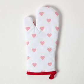 Homescapes Red Hearts Cotton Oven Glove