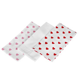 Homescapes Red Hearts Cotton Tea Towels Set Of Three