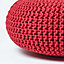Homescapes Red Large Round Cotton Knitted Pouffe Footstool
