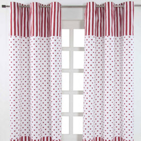 Homescapes Red Love Hearts Ready Made Eyelet Curtain Pair, 117 x 137 cm Drop