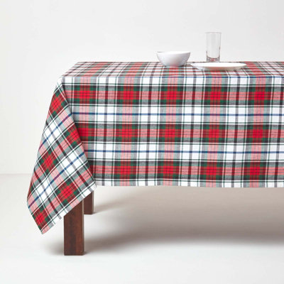 Homescapes Red Macduff Tartan Christmas Tablecloth 137 x 178 cm