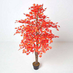 Homescapes Red Maple Tree Artificial Plant with Pot, 160 cm