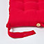 Homescapes Red Plain Seat Pad with Button Straps 100% Cotton 40 x 40 cm