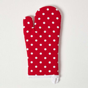 Homescapes Red Polk Dot Cotton Oven Glove