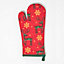 Homescapes Red Reindeer Christmas Oven Glove