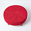 Homescapes Red Round Cotton Knitted Footstool on Legs