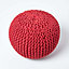 Homescapes Red Round Cotton Knitted Pouffe Footstool