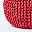 Homescapes Red Round Cotton Knitted Pouffe Footstool