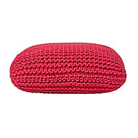 Homescapes Red Square Cotton Knitted Pouffe Floor Cushion