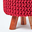 Homescapes Red Tall Cotton Knitted Footstool on Legs