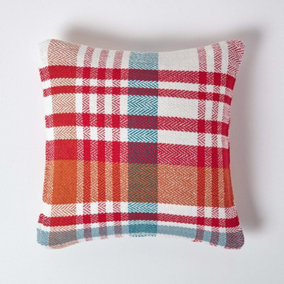 Homescapes Red Tartan 100% Cotton Falun Cushion Cover, 60 x 60 cm